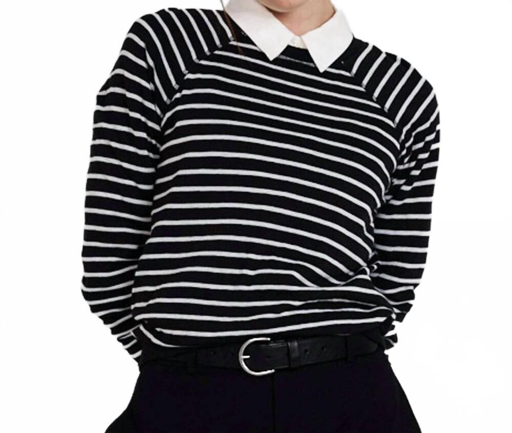 NEW DOWNEAST reversible raglan sweater in black stripes